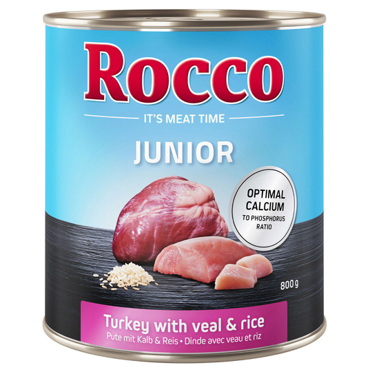 Ekonomipack: Rocco Junior 24 x 800 g - Kalkon, kalvhjärta & ris
