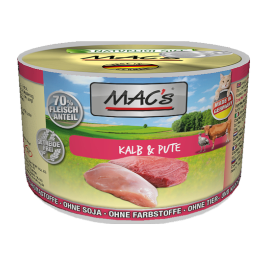 Ekonomipack: MAC's Cat kattfoder 12 x 200 g - Kalv & kalkon