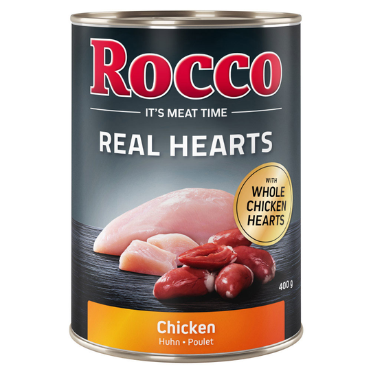 Rocco Real Hearts 12 x 400 g - Kyckling med hela kycklinghjärtan