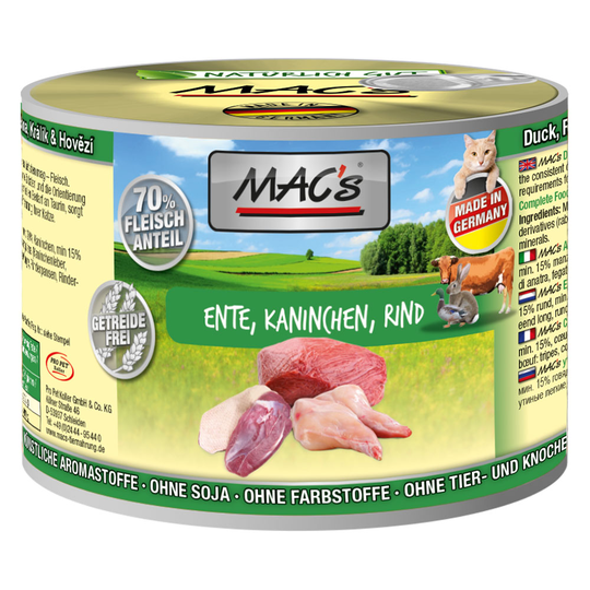 Ekonomipack: MAC's Cat kattfoder 24 x 200 g - Anka, kanin, nötkött