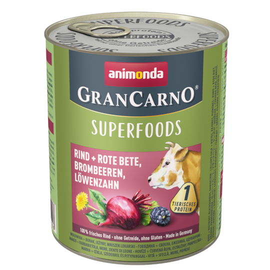 Animonda GranCarno Adult Superfoods 24 x 800 g - Nötkött & rödbetor, björnbär, maskros