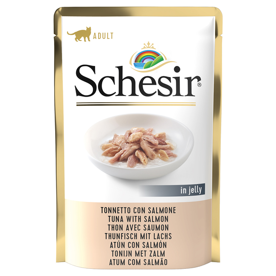 5 + 1 på köpet! 6 x 85 g Schesir Jelly Pouch - Tonfisk & lax
