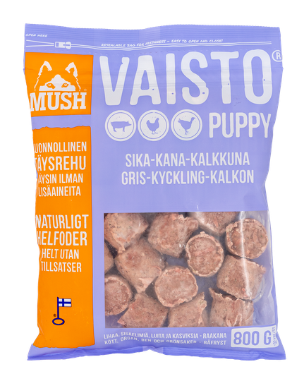 Vaisto® Köttbullar Puppy Gris-Kyckling-Kalkon - 8 st x 800 g