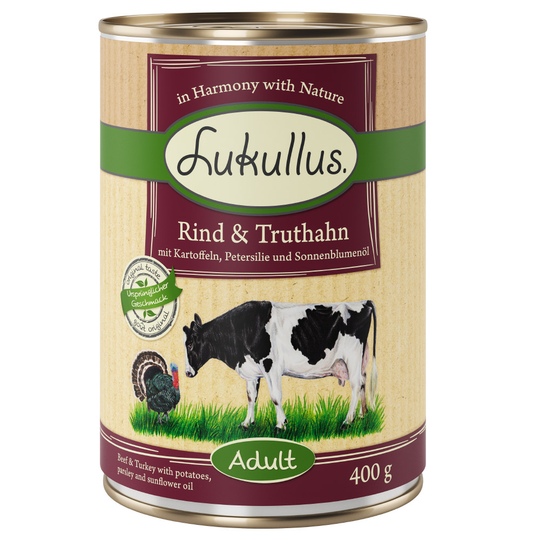 Ekonomipack: Lukullus 12 x 400 g - Nötkött & kalkon