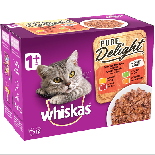 Ekonomipack: Multipack Whiskas 1+ Adult Pouch 48 x 85 g - Pure Delight Klassiskt urval i gelé