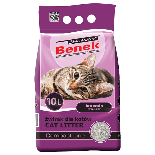 Ekonomipack: 2/3 påsar Super Benek kattsand - Compact Lawenda (2 x 10 l)