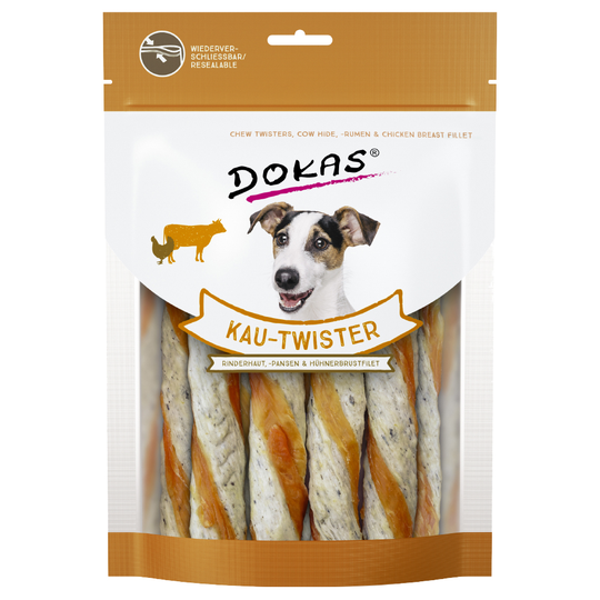 Dokas Twister tuggpinnar - Ekonomipack: Oxhud, våm & kycklingbröst 4 x 200 g