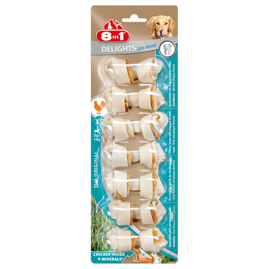 8in1 hundgodis till sparpris! - Delights Pro Dental tuggben kyckling XS, 252 g (21 st)