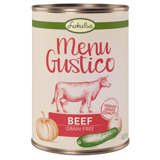 Ekonomipack: Lukullus Menu Gustico 12 x 400 g - Nötkött med pumpa, äpple & oregano