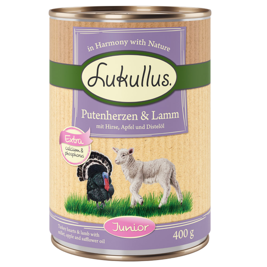 Lukullus Junior Kalkonhjärta & lamm - 6 x 400 g