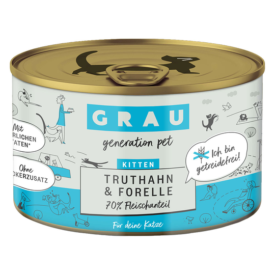 Ekonomipack: GRAU Kitten Grain Free 24 x 200 g - Kalkon & öring