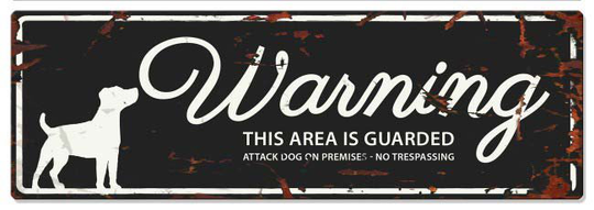 Varnings skylt Jack russel- 40 x 13,5 cm (Svart skylt med vit text)
