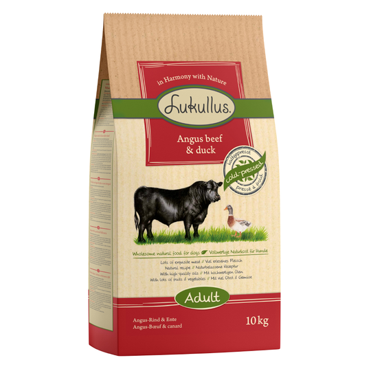 Lukullus kallpressat hundfoder Angus nötkött & anka - 10 kg