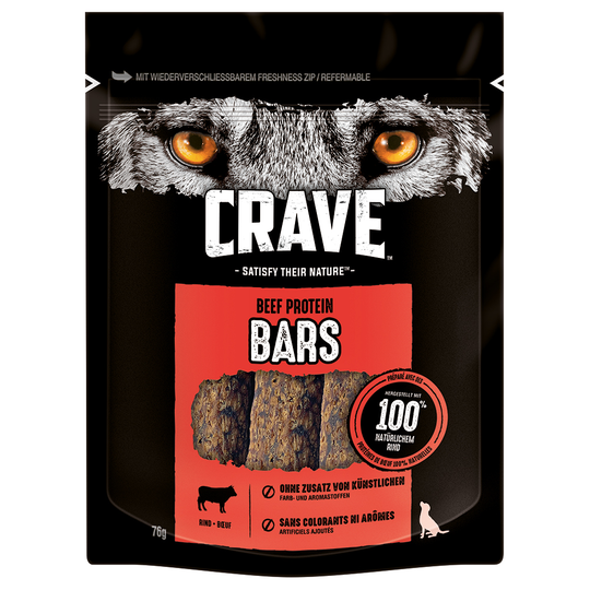 2 + 1 på köpet ! 3 x Crave Protein hundsnacks - Bars med nötkött (3 x 76 g)