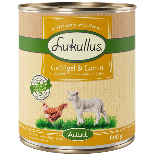 24 x Lukullus Naturkost spannmålsfritt till sparpris! - Adult Fågel & lamm (24 x 800g)