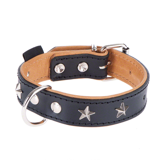 Heim Stars läderhalsband, svart/beige - Storlek 60: 45 - 55 cm halsomfång