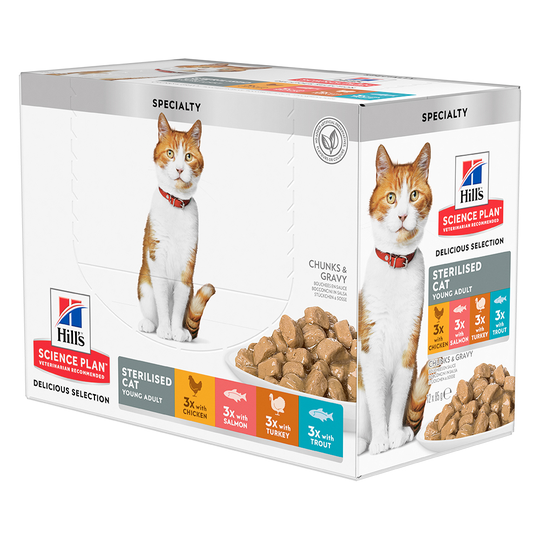 24 x 85 g Hill's Science Plan kattmat till kanonpris! - Young Adult Sterilised: Chicken, Salmon, Turkey, Trout