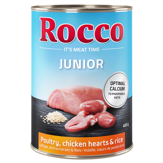 Rocco Junior 12 x 400 g - Fjäderfä, kycklinghjärta & ris