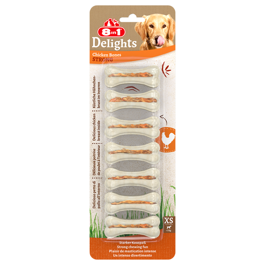 8in1 Delights Strong tuggben Chicken - Ekonomipack: XS, 6 x 140 g (42 st)