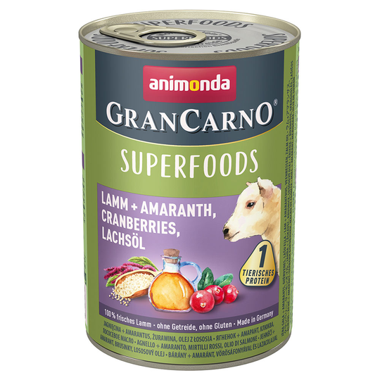 Animonda GranCarno Adult Superfoods 6 x 400 g Lamm & amarant, tranbär, laxolja