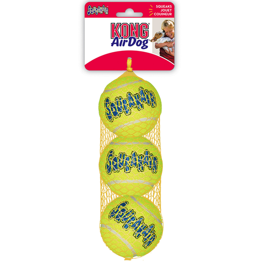 KONG Airdog Squeaker Ball tennisbollar med pipljud - Medium: Ø 6 cm, 3-pack