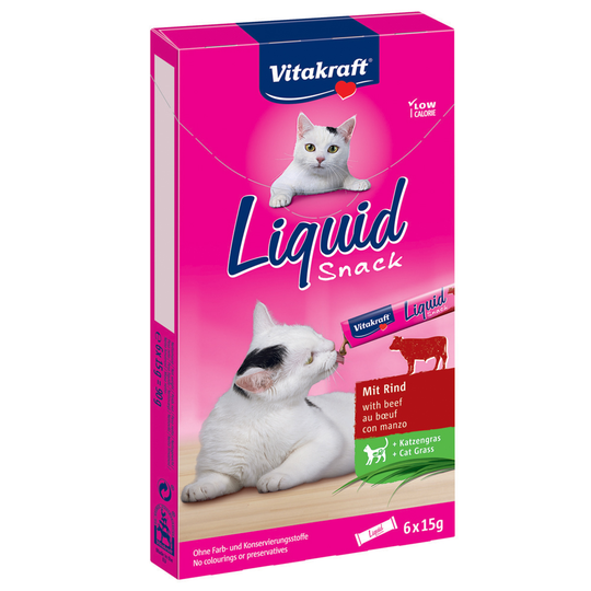 Vitakraft Cat Liquid-Snack Nötkött & inulin - 6 x 15 g