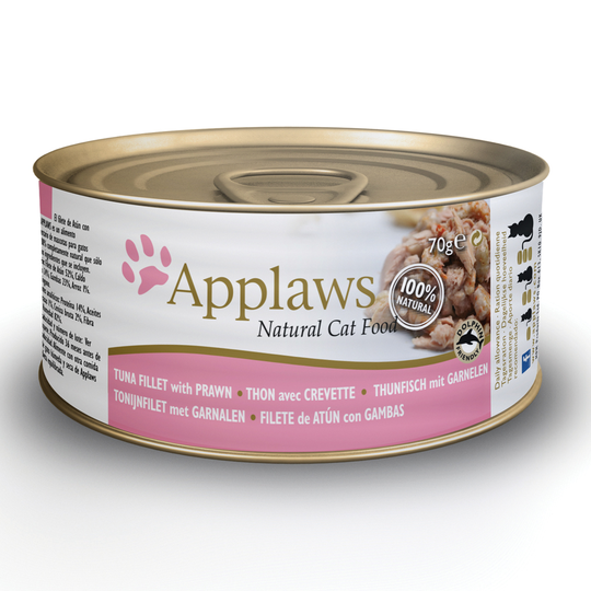 Blandat sparpack: 24 x 70 g Applaws våtfoder i buljong + 6 x 70 g Cosma Nature! - Tonfiskfilé & räkor + Cosma Nature provpack