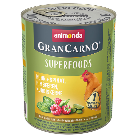 Animonda GranCarno Adult Superfoods 6 x 800 g Kyckling & spenat, hallon, pumpafrön