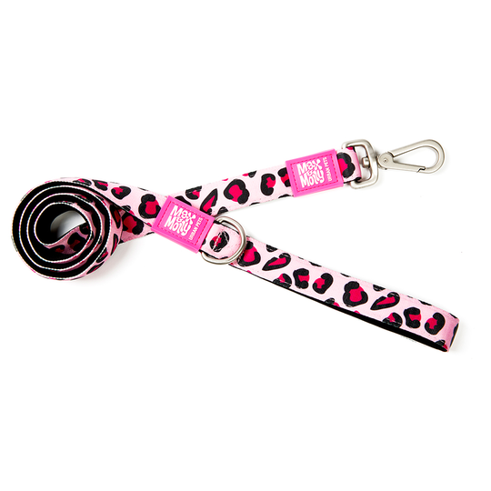 Max & Molly Leopard Pink Short Leash koppel - Stl. XS: 120 cm långt, 10 mm brett