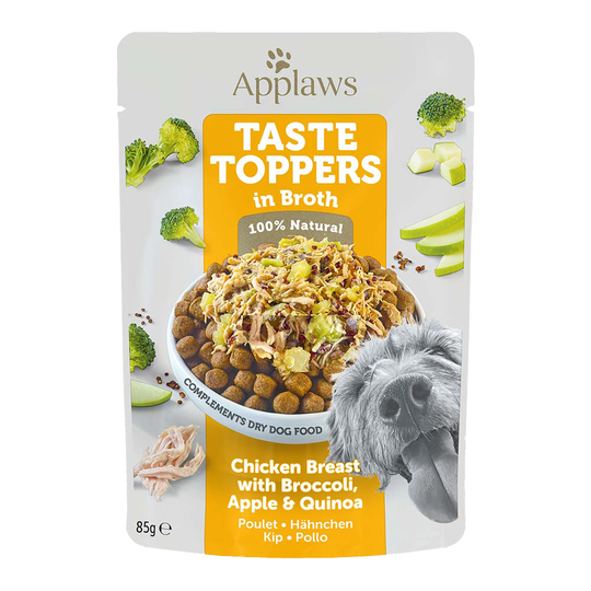 Applaws våtfoder för hund till sparpris! - Taste Toppers Pouch i buljong: Kyckling med broccoli, äpple och quinoa (12 x 85 g portionspåse)