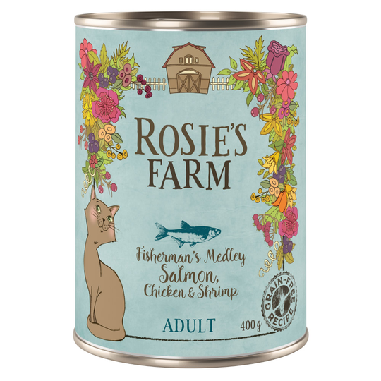 Ekonomipack: Rosie's Farm Adult 12 x 400 g - Lax & kyckling med räkor