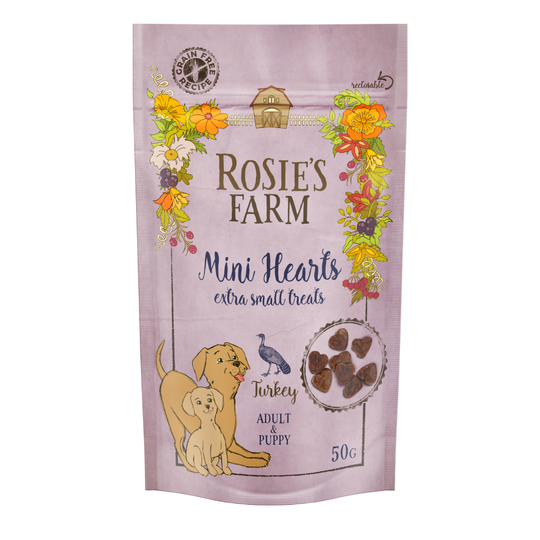 Rosie's Farm Puppy & Adult Snacks Mini Hearts Turkey - 50 g