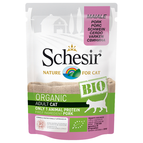 Ekonomipack: Schesir Bio Pouch 24 x 85 g - Ekologiskt griskött