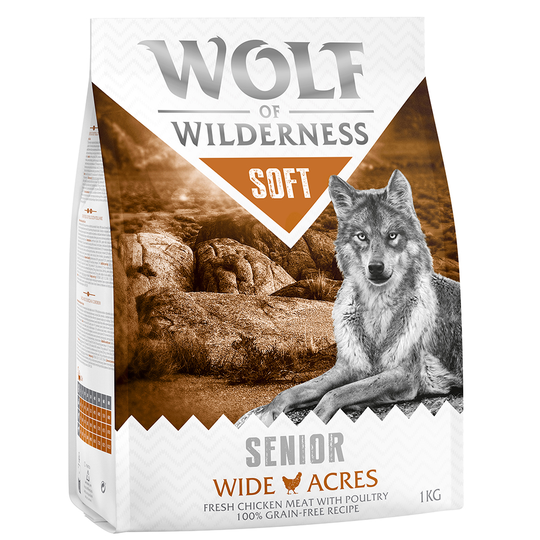 2 + 1 på köpet! 3 x 1 kg Wolf of Wilderness Classic/Soft - Senior Soft Wide Acres - Chicken