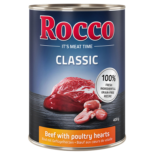 Rocco Classic 12 x 400 g hundfoder - Nötkött & fågelhjärta