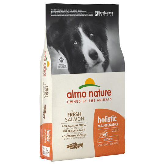 Ekonomipack: 2 / 3 påsar Almo Holistic Nature hundfoder - Adult Medium Lax & ris (2 x 12 kg)