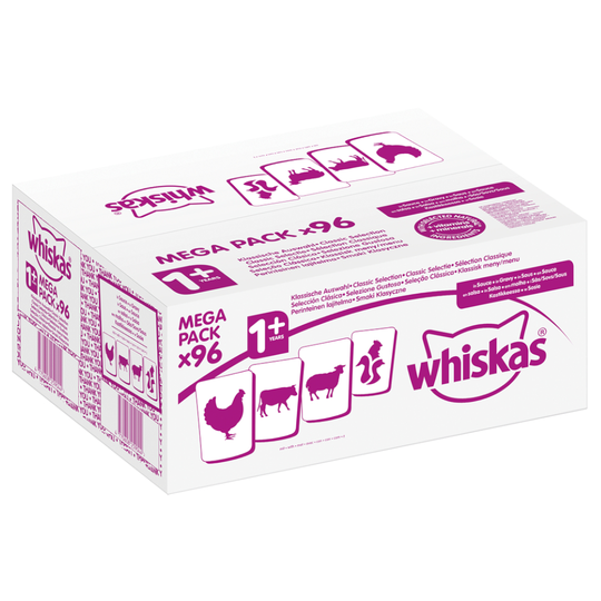 Ekonomipack: 96 x 85 / 100 g Whiskas Adult 1+ Klassiskt urval i sås 100 g