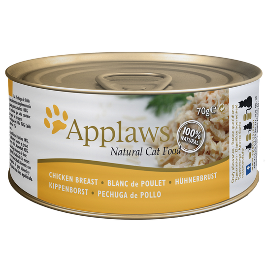 Blandat sparpack: 24 x 70 g Applaws våtfoder i buljong + 6 x 70 g Cosma Nature! - Kycklingbröst + Cosma Nature provpack