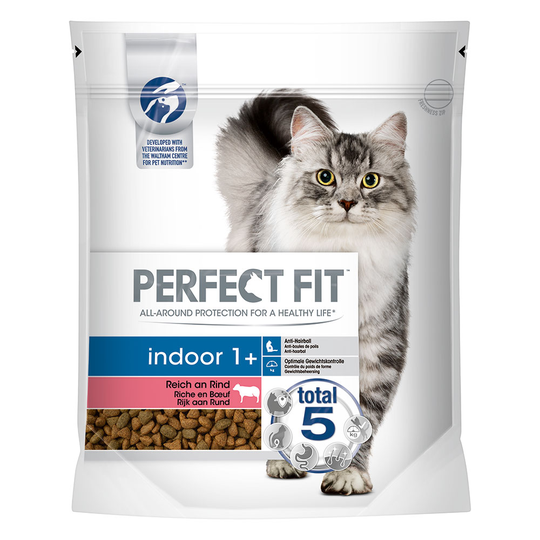 Ekonomipack: Perfect Fit kattfoder till sparpris! Indoor 1+ Nötkött (6 x 750 g)
