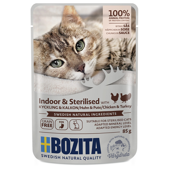 Bozita Bitar i sås Indoor & Sterilised 12 x 85 g - Fjäderfä