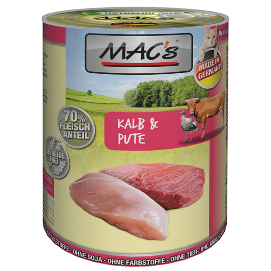 Ekonomipack: MAC's Cat kattfoder 24 x 400 g - Kalv & kalkon
