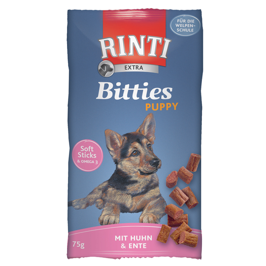 RINTI Extra Bitties Puppy - 12 x 75 g Kyckling & anka