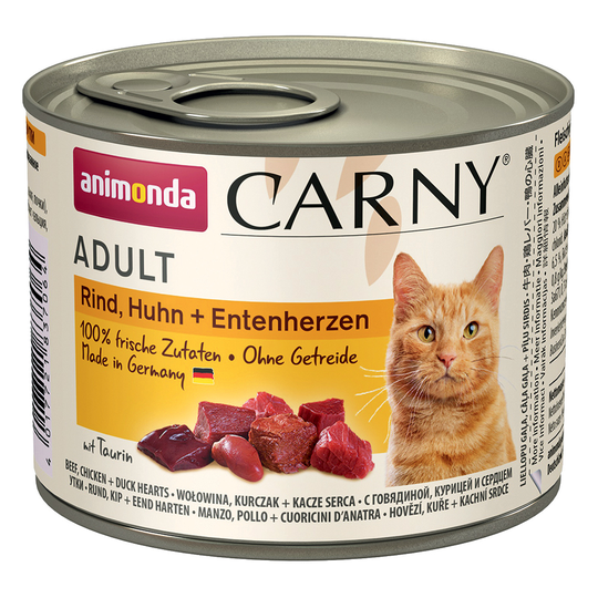 Animonda Carny Adult 12 x 200 g - Nötkött, kyckling & ankhjärtan