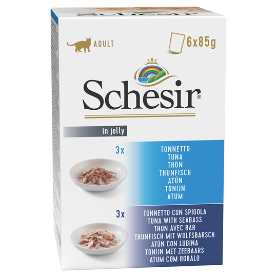 Schesir Jelly Pouch 6 x 85 g Mix Tonfisk + Tonfisk med havsabborre