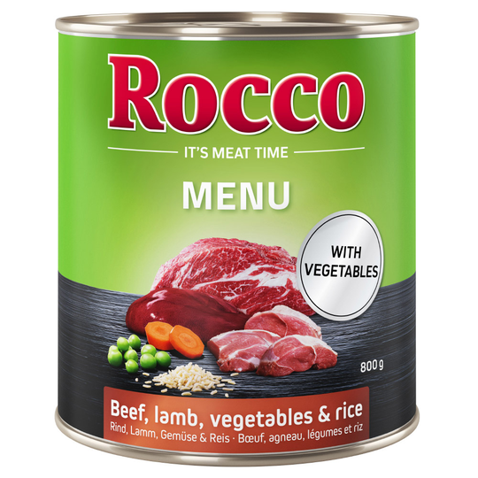 Rocco Menu 12 x 800 g - Nötkött med lamm, grönsaker & ris