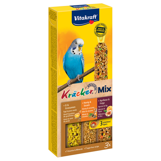 Vitakraft Kräcker Trio-Mix för undulater - Ekonomipack: Ägg/Aprikoser/Honung 2 x 3 st