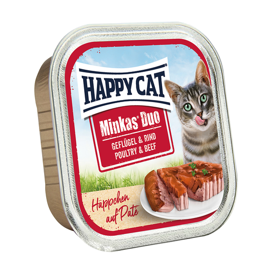 Ekonomipack: Happy Cat Minkas Duo - Bitar med paté 24 x 100 - Fjäderfä & nötkött