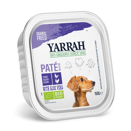10 + 2 på köpet! 12 x 150 g Yarrah Organic hundfoder - Paté: Kalkon med Aloe vera