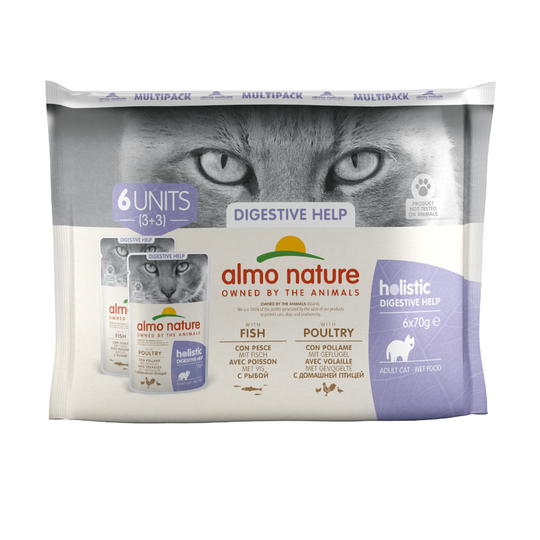 Almo Nature Holistic Digestive Help portionspåse - Blandpack: 6 x med fjäderfä och 6 x med fisk