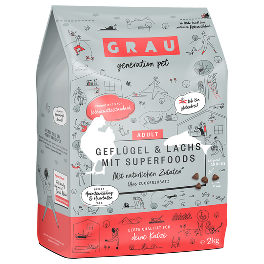 2 kg GRAU kattfoder till sparpris! - Fjäderfä & lax med superfoods